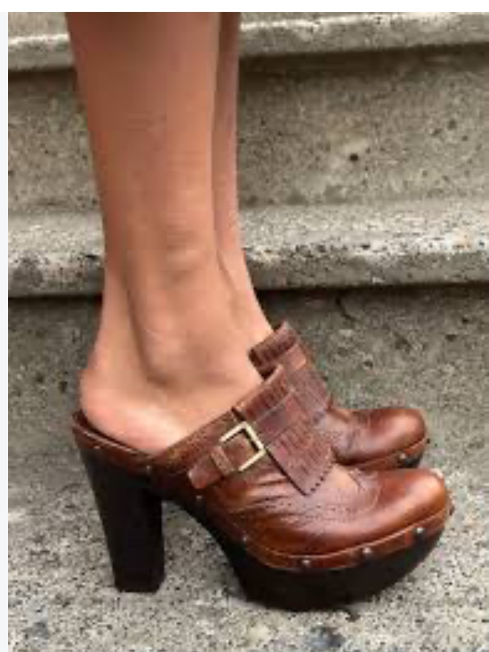 Carlos Santana 9 Brown Leather High-Heeled Clog Mules with Buckle